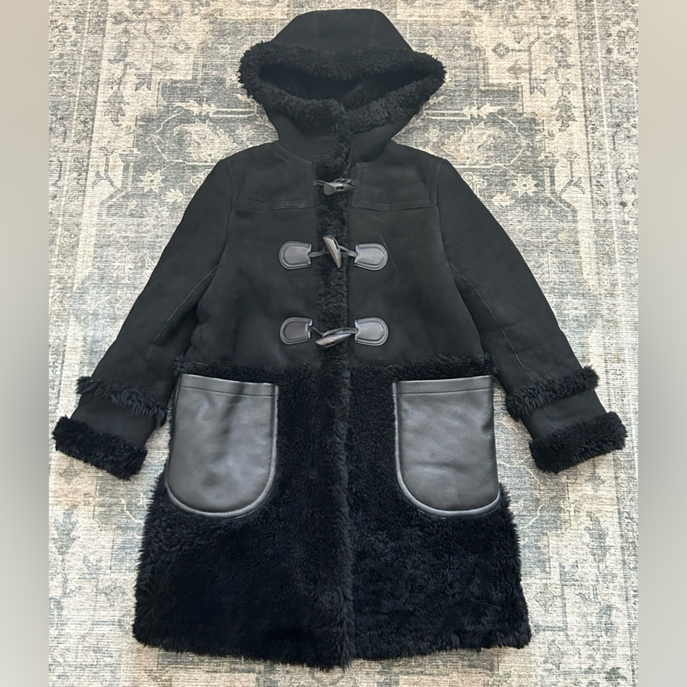 Coach Fall 2015 RTW Shearling Sheepskin & Leather Hooded Duffle Coat Large Flaw - Picture 3 of 16